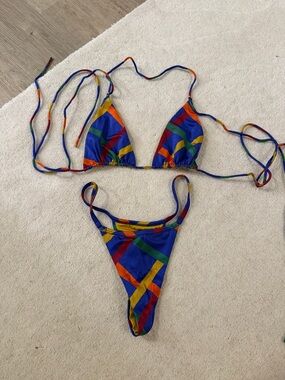 Multicolor Stripe Triangle Bikini Top & Bottom Set